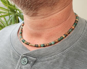 Mens Sea Green Gemstone Beaded Necklace - Ethnic Style Jewellery
