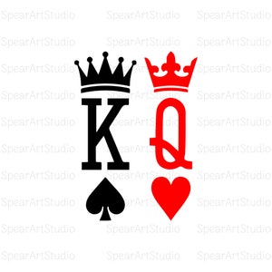 Rei e Rainha Svg, Rei de Espadas Svg, Rainha de Copas Svg, Carta de Baralho Rei Rainha Svg, Camisa de Casal Svg