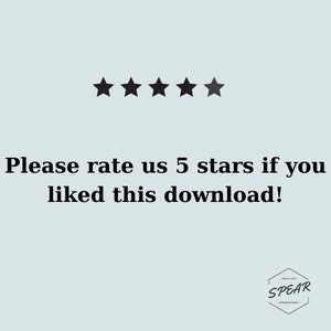 May include: Five black stars with the text "Please rate us 5 stars if you liked this download!" and the logo "SPEAR" with the text "SINCE 2023" and "SPEARSTUDIO.COM".