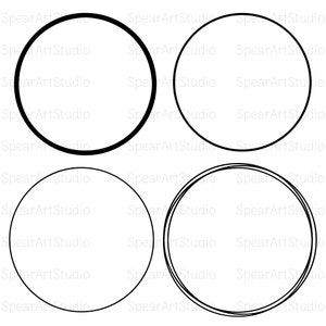 May include: Four black circle frames on a white background. The frames are different sizes and have different thicknesses. The frames are perfect for adding a touch of elegance to your projects.