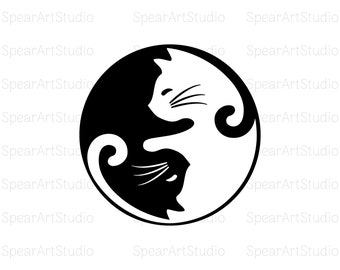 Yin Yang Cats SVG, Ying Yang Svg, Cat Svg, Animals Love, Cut files, Cricut, Silhouette, Clipart, Vinyl decal / Svg • Png • Jpeg • Pdf • Ai