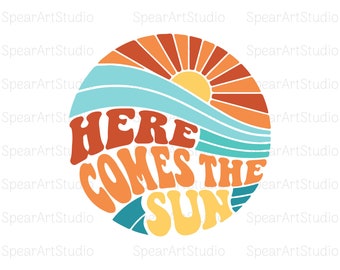 Aquí viene el sol svg, verano svg, sol svg, playa svg, archivos de corte de verano para cricut, vibraciones de verano, camiseta de verano, svg, png, jpeg, pdf, ai