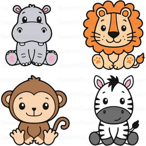 Safari animals outline SVG Cute african jungle animal cut file Cricut Silhouette Lion Tiger Hippo Giraffe Zebra Monkey Zoo Savanna Kids Baby