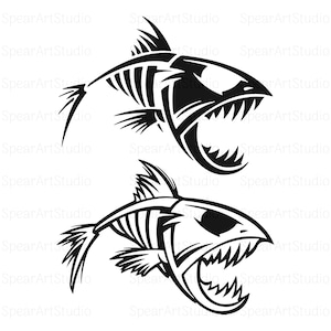 Skeleton Fish Svg, Piranha Svg, Fish Bone Svg, Vector Cut file for Cricut, Silhouette, Pdf Png Ai Jpeg, Decal, Sticker