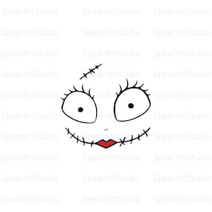 Entertainment Clipart: Black White Red Sally Happy Face Spoof Inspired by Christmas Nightmare Character - Digital Download svg png pdf ai