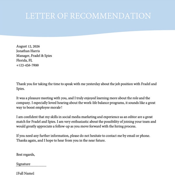 Letter of Recommendation Etsy