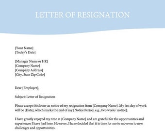 Simple Resignation Letter Template (Download Now) Etsy