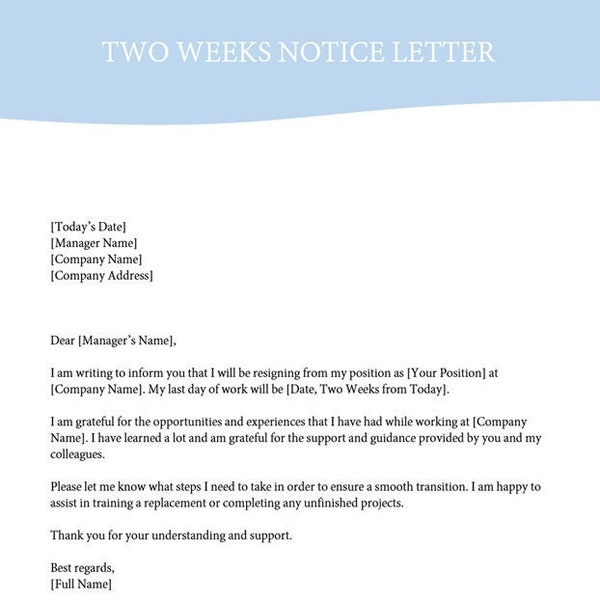 Two Week Notice Letter