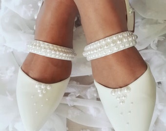 Wedding Shoes, Bridal Pearl Heels, Handmade decorated, NEW design