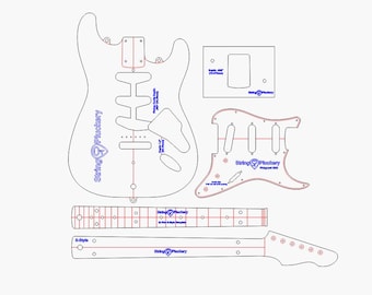 Stratocaster Complete Routing Template System - Full Strat Guitar Build Router Guides - 3/8 inch Cast Acrylic