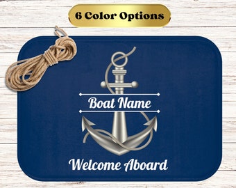 Personalized boat welcome mat, custom boat rug, yacht decor, indoor welcome aboard anchor mats, boating accessory, nautical decor, boat gift