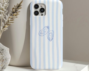 Oyster striped tough phone case iPhone 13 14 15 16 pro max accessories Galaxy coastal cell cover nautical art seafood lover grandmillenial