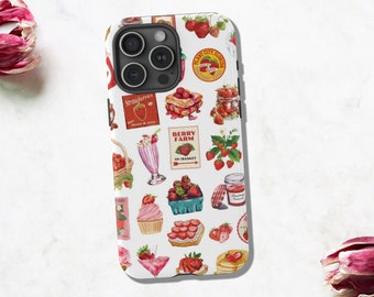 Coque de portable résistante aux fraises, collage de fraises accessoires pour iPhone 15 14 13 12 11, coque pour téléphone Galaxy S23 S22 S21, cadeau pixel pour amoureux des fruits