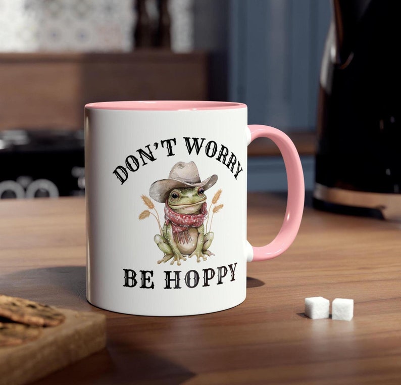 Western Frog Ceramic Mug Dont Worry Be Hoppy Tea Cup 90s Country Animal