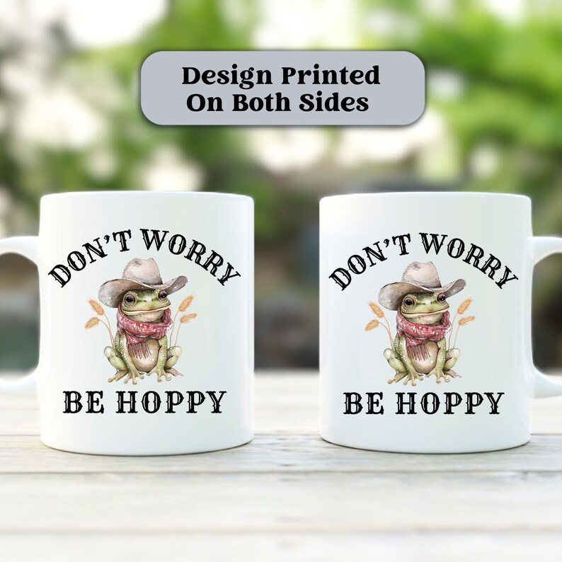 Western Frog Ceramic Mug Dont Worry Be Hoppy Tea Cup 90s Country Animal