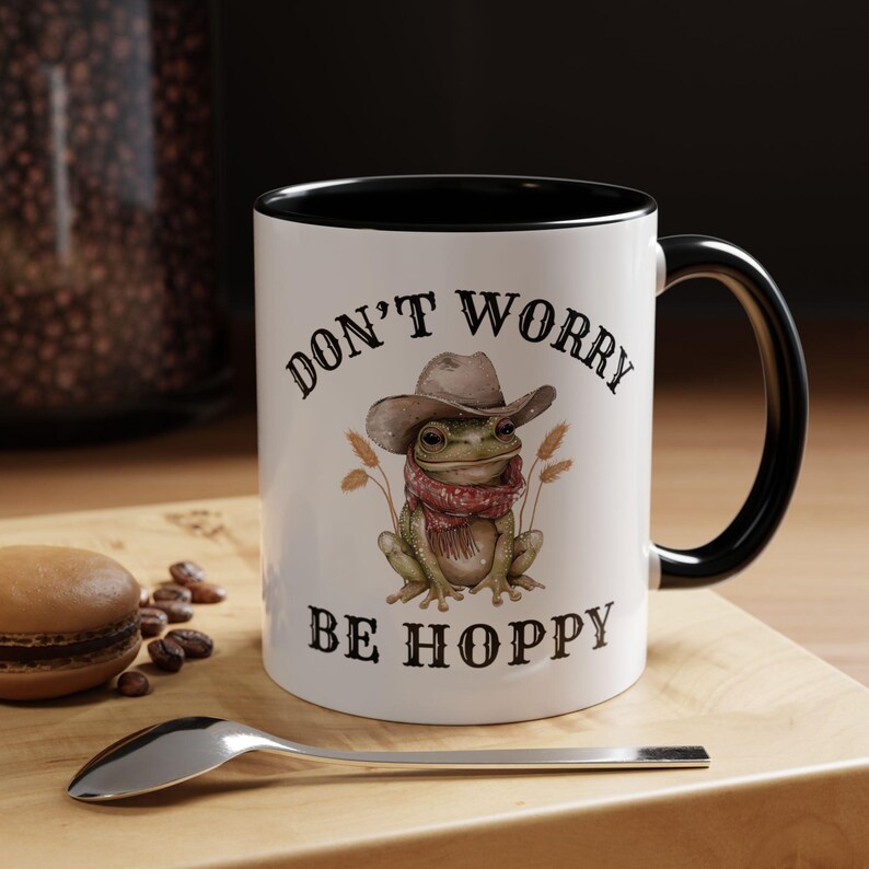Western Frog Ceramic Mug Dont Worry Be Hoppy Tea Cup 90s Country Animal