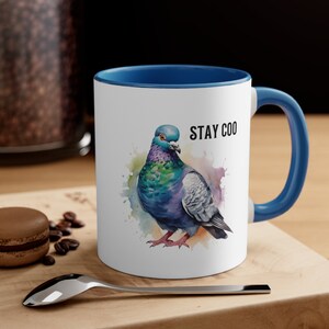 Stay Coo Pigeon Coffee Mug, pigeon meme, funny bird lover tea cup, sarcastic bird watcher glass, ornithology gift, animal pun mugs, birding