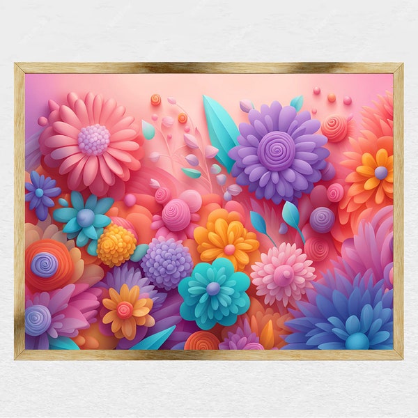 Set of 35, 3D Flowers Printable Ai Generated Wall Art Posters for Home Decor, Instant Download | Floral Prints | Flowers Wall Art, Exclusive