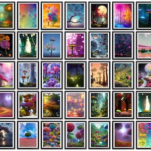 Set of 36, Ai generated art landscape digital download, Ai art printable set, Printable ai wall art, Downloadable ai digital art prints set.