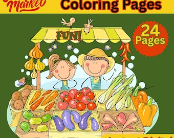 Farmer's Market Coloring Pages, Harvest, Summer, Fall, Coloring Book, Gardening, Farm to Table, Home School Activity, Coloring Activity