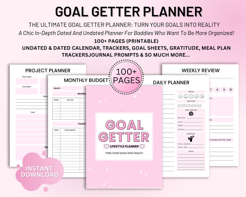 Goal Getter Pink Printable Planner 2023 Dated & Undated - Etsy