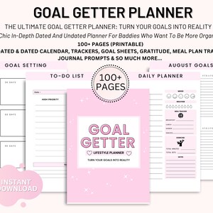 Goal Getter Pink Printable Planner | 2023 Dated & Undated | Ultimate Goal Getter Planner | A4