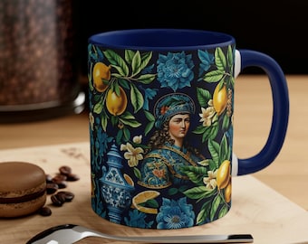Italien Sizilien Becher, Italien Sizilianische Zitrone Majolika Porzellan Fliese Akzent Kaffeebecher, Italien Sizilien Reisender, Italien Sizilien Souvenir Geschenk, 310g