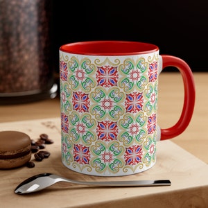 Italy Sicily Mug, Italian Sicilian Maiolica Majolica Porcelain Tile Accent Coffee Mug, Italy Sicily Traveler Christmas Souvenir Gift, 11oz