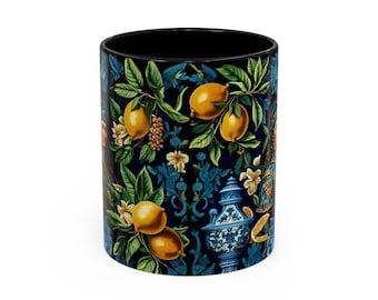 Sicily Souvenir Mug, Sicilian Lemon Majolica-Inspired Coffee Cup