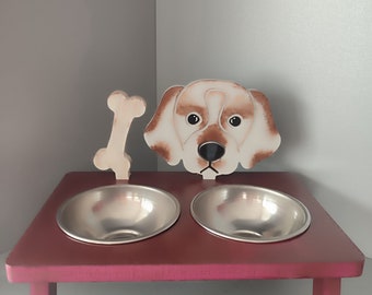 Wooden Raised Dog Bowl Stand | Personalized Pet Feeder, Stainless Steel Bowls