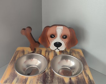 Small Dog Food&Water, Specially designed for your dog breed, Wooden Raised Dog Food Stand, and personalized Pet Feeder come with two Bowls,