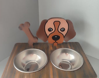 Wooden Raised Dog Food Stand, Personalized Pet Feeder with Bowls