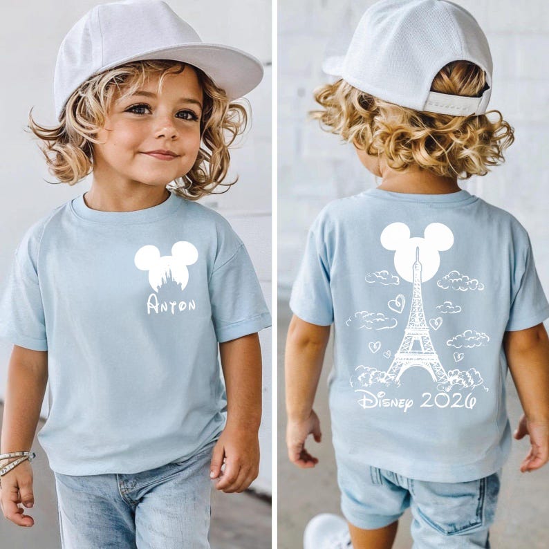 Custom Disney 2026 Shirt, Personalized Disneyland Paris Tee, Mickey Minnie Eiffel Tower Trip, Family Vacation T-Shirt, Kids Name Clothes image 6
