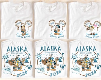 Disney Alaska Cruise 2026 Family Matching Shirts Disney Wonder Mickey Minnie Mouse Custom Name Toddler Tee Disney Cruise Line Group Shirts
