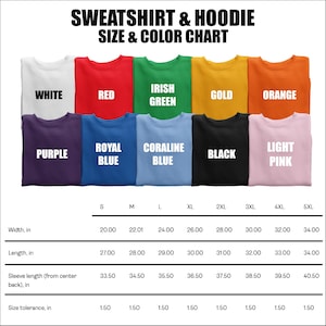 sweatshirt and hoodie size and color chart