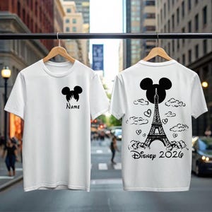 Custom Disney 2026 Shirt, Personalized Disneyland Paris Tee, Mickey Minnie Eiffel Tower Trip, Family Vacation T-Shirt, Kids Name Clothes image 1