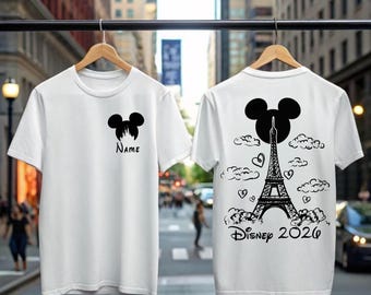 Camiseta personalizada de Disney 2026, camiseta personalizada de Disneyland París, viaje a la Torre Eiffel con Mickey y Minnie, camiseta para vacaciones familiares, ropa infantil con nombre.