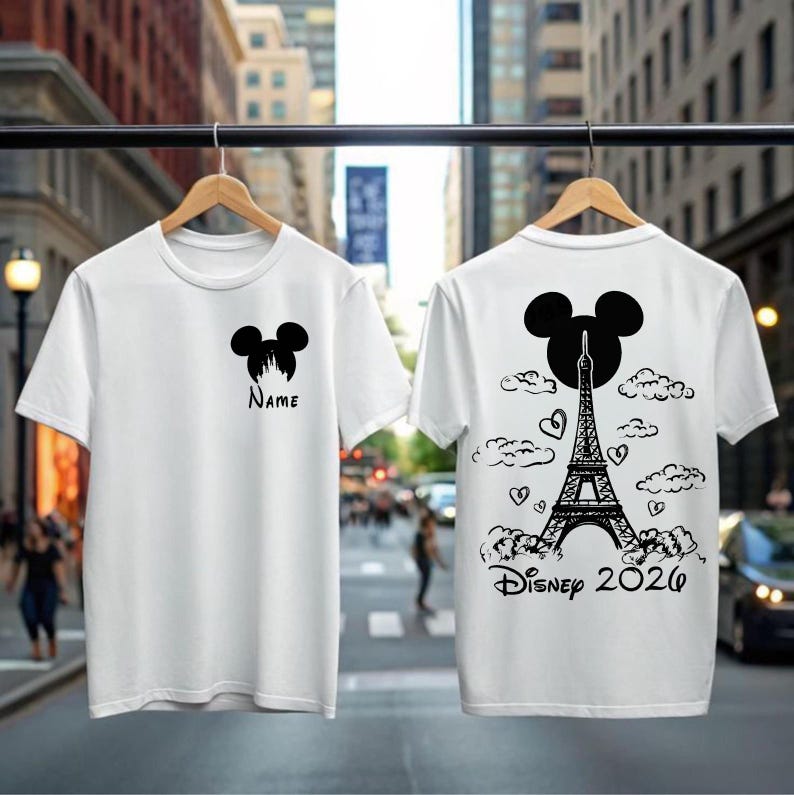 Custom Disney 2026 Shirt, Personalized Disneyland Paris Tee, Mickey Minnie Eiffel Tower Trip, Family Vacation T-Shirt, Kids Name Clothes image 1