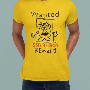 Camiseta de Toy Story, se busca recompensa de 50 mil millones de dólares, camiseta de Mr Potato Head, camiseta divertida para niños, Hollywood Studios, Andy Woody Buzz, camiseta de Toy Story imagen 5