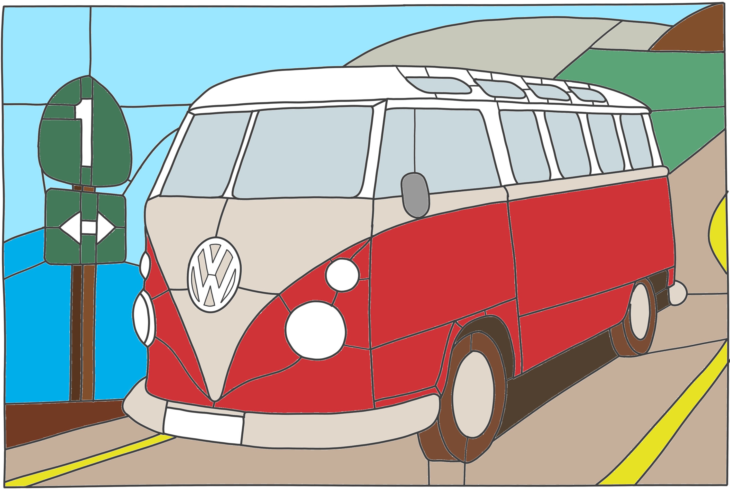 VW Transporter Car Vintage Volkswagen Bus Stained Glass Pattern 6 vw-transporter-car-vintage-volkswagen-bus-stained-glass-pattern-6