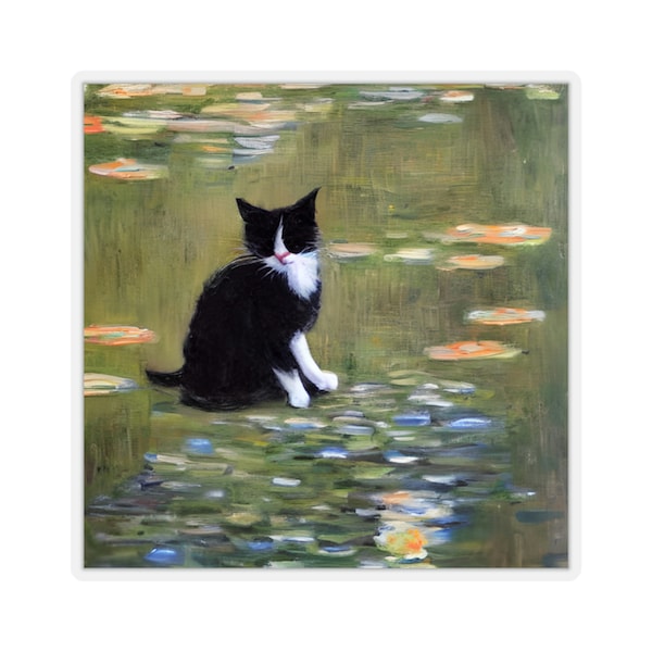 Smoking Katze Monet Stil Kiss-Cut Aufkleber | Geschenk für Sie | Geschenk für Ihn | Geschenk für Katzen-Liebhaber | Lustiges Katzen Geschenk