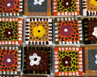 20 flower ceramic tiles, handmade ceramic tile, hand painted tile set, whimsical tile set, pottery tile, 2 " tile set, art tile, mosaic tile