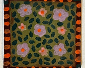 4 flower ceramic tiles, handmade ceramic tiles, hand painted tile set, whimsical tile set, pottery tile, 3.5 tile set, art tile, flower tile
