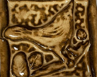 Bird and branch tile, Handmade ceramic tile, Pressed art tile, 4 x 4 ceramic tile, natured themed art tile, custom handmade tile