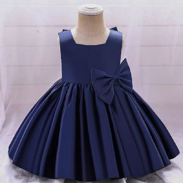 Navy blue Girls Dress. Princess Birthday Party Gown. Flower girl dress. Bow flower girl dress. Ball dress for girl