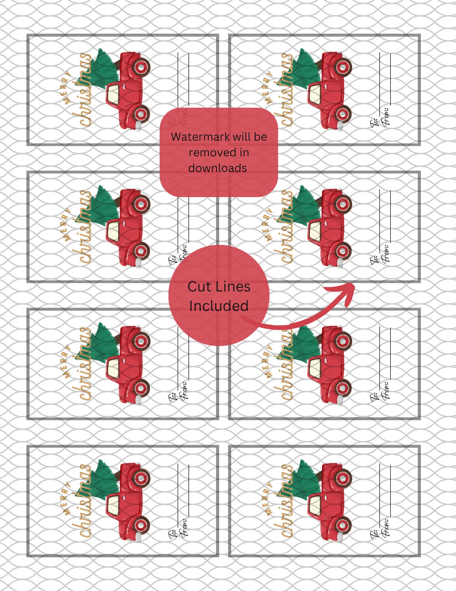Red Truck Christmas Tree Gift Tags Printable, Christmas Gift Tag Download, Holiday Gift Tags ...