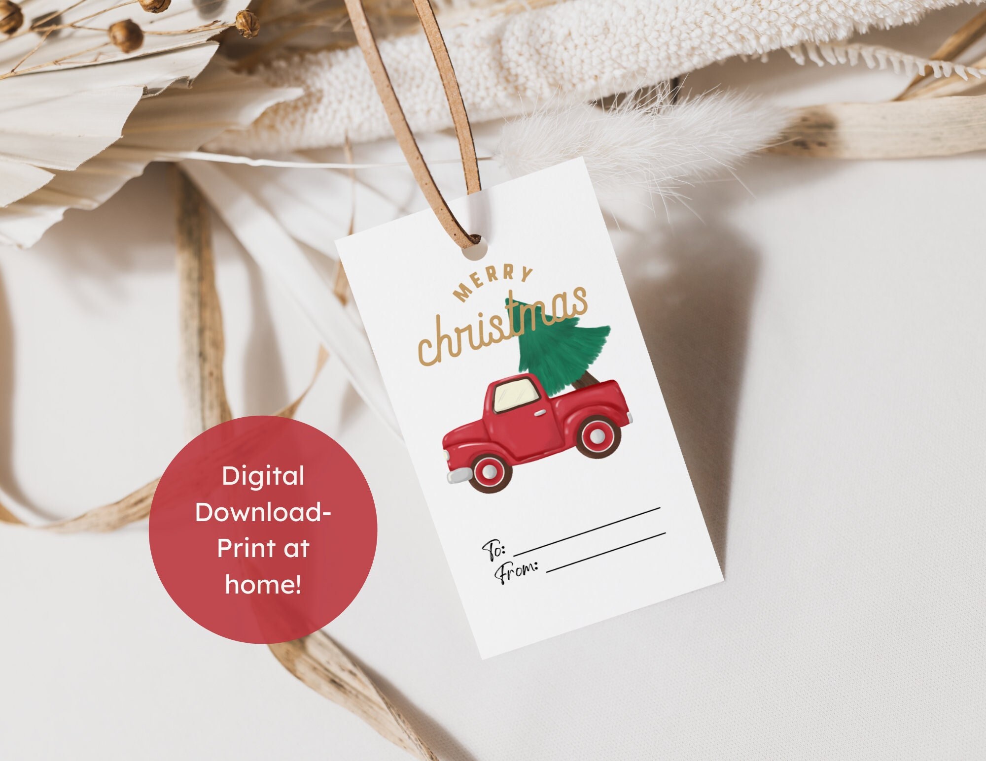 Red Truck Christmas Tree Gift Tags Printable, Christmas Gift Tag Download, Holiday Gift Tags ...