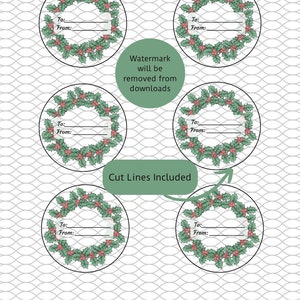 Christmas and Holiday Gift Tags Printable, Wreath Gift Tag, Circle ...