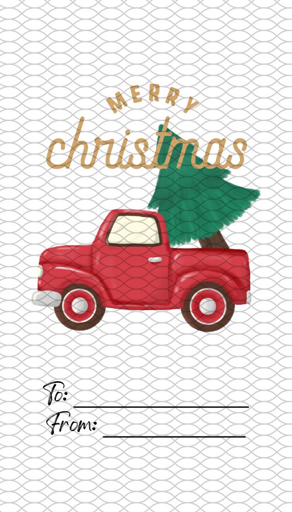 Red Truck Christmas Tree Gift Tags Printable, Christmas Gift Tag Download, Holiday Gift Tags ...