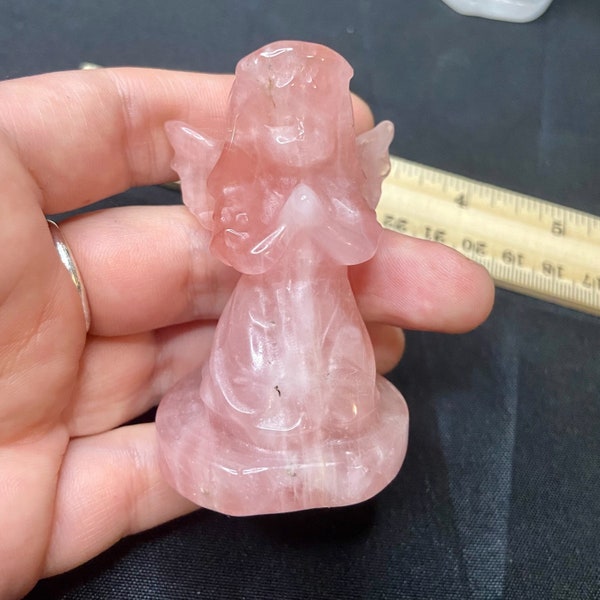 Rose Quartz and Clear Quartz boy and girl angels, angel, angel carvings, boy angel, girl angel, rose quartz, clear quartz